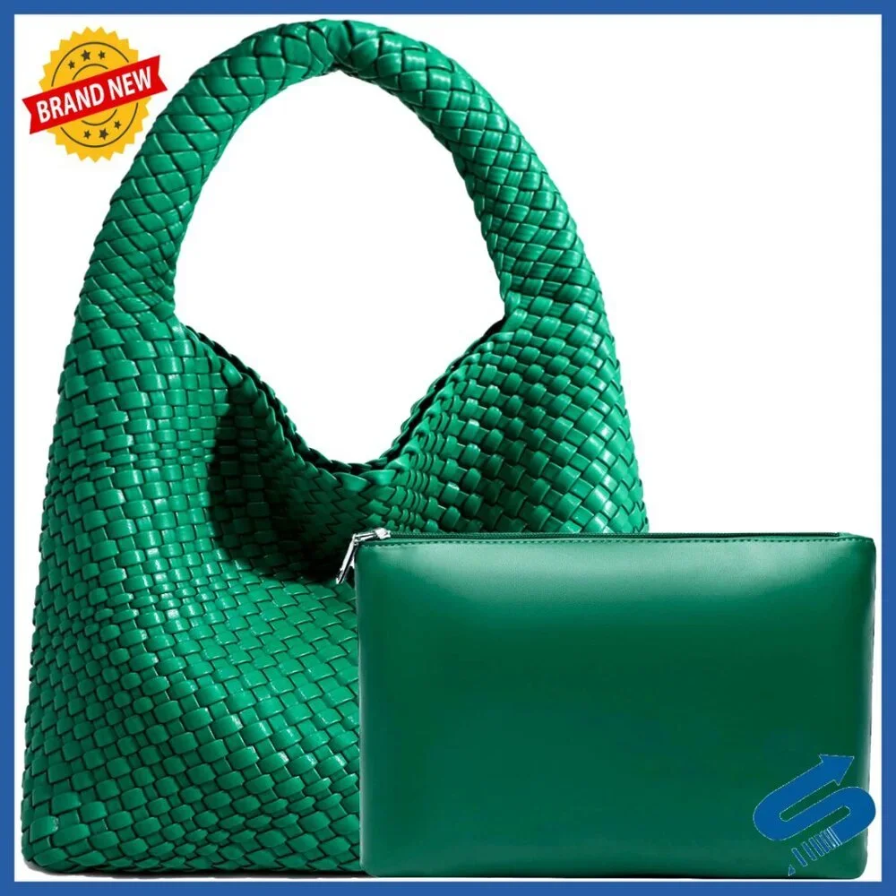 Large Vegan Leather Woven Hobo Tote Shoulder Bag with Purse